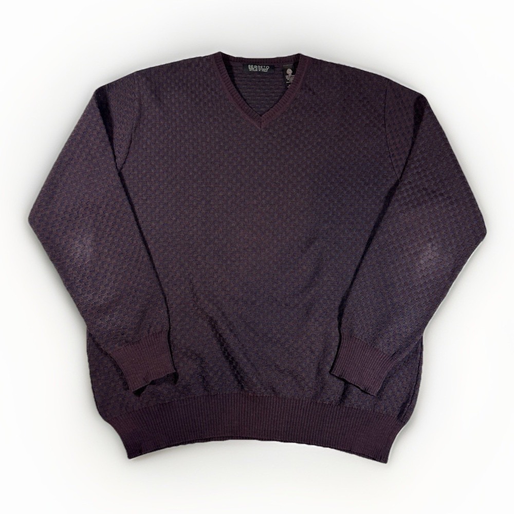 Segreto Fine Merino Wool V-Neck Sweater Men's M Purple Italy Woolmark